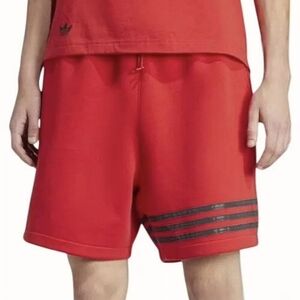Adidas Men XS Neuclassic Red Striped Red Shorts Drawstring Waist Side Pockets